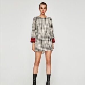 ZARA | Plaid Embroidered Long-sleeve Dress